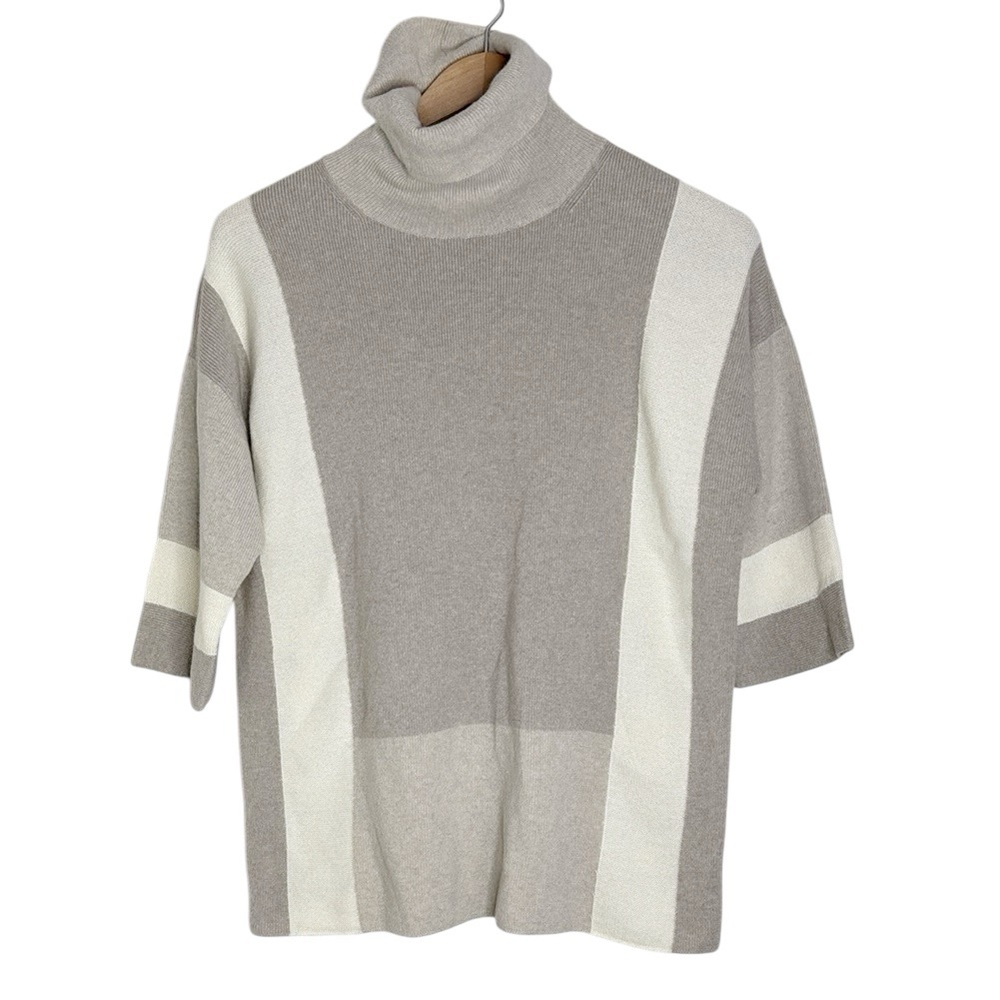 Lafayette 148 Women’s Boxy Knit Sweater Neutrals Colorblock 1/2 Sleeve size S